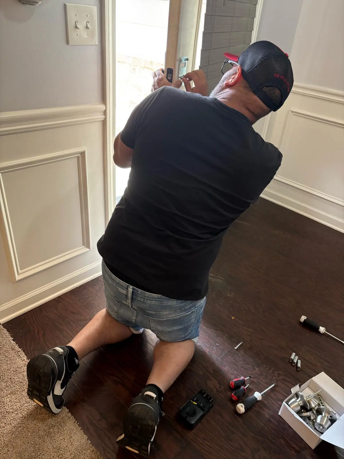 Residential lock change. Keypad installation and programming